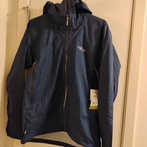 NEW - RAB Downpour Plus 2.0 Waterproof Rain Jacket Shell Dark Blue Mens Size L